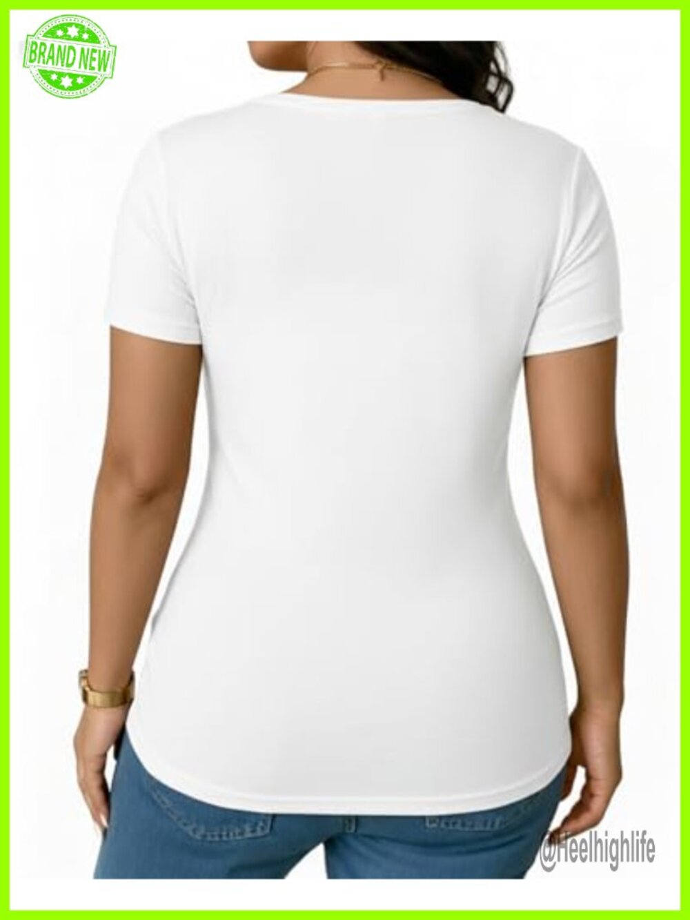 Plus Size Square Neck Short Sleeve T-Shirt Casual Slim Fit Tee - Picture 4 of 7